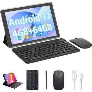 10.1 Inch Android Tablet PC, 4GB RAM & 64GB Storage, Includes Keyboard, Case, Mouse, Touch Pen, Dual Camera, Home & Office Use