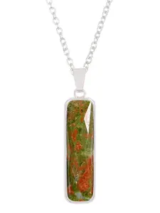 Unakite Rectangle Pendant Necklace, Necklace Of The Day, Minimalist Style