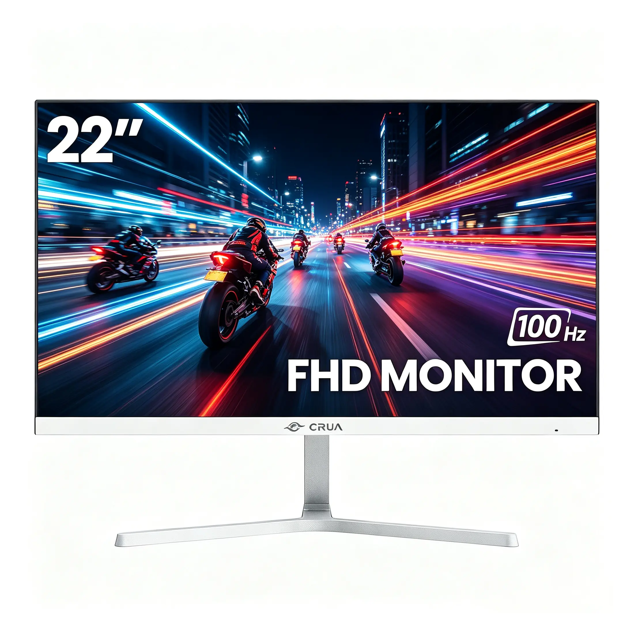 CRUA 22-Inch White FHD 1080P Gaming Monitor, 100Hz Refresh Rate, 120% sRGB, 3000:1 High Contrast, Low Blue Light, HDMI/VGA Ports, 75x75 VESA Wall Mount Compatible for Home Office & Gamer Stuff