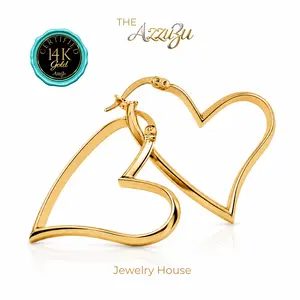 The AzzuZu 14K Yellow Gold "Big Open Heart" Hoop Earings