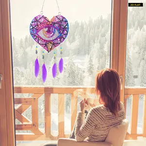 2D Flat Diamond Painting DIY Kit - Classic Feather Wind Chime Theme, Single-Sided Drill, Lightweight Hanging Wall Ornament with Hook, Unique Handicraft Gift for Decorations