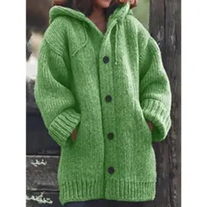 2025 medium to long length sweater new cardigan hooded jacket wool sweater