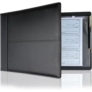 Professional 7 Ring Business Checkbook Binder,  PU Leather Organizer for 3-On-A-Page Checks,  for Business and Personal Finances, Fits 9x13 Inch Sheets, 600 Check Capacity