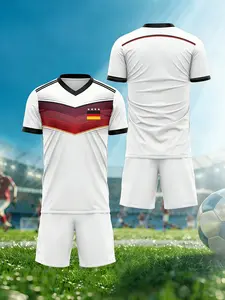 2025 Summer Autumn V-neck T-shirt Football Team Uniform - Team Competition Training Sports Team Uniform - Comfortable, Breathable, Heat Dissipation, Quick-Drying, Sweat-Removing Two-Piece Set - Full Suit, Men's Football Team Uniform
