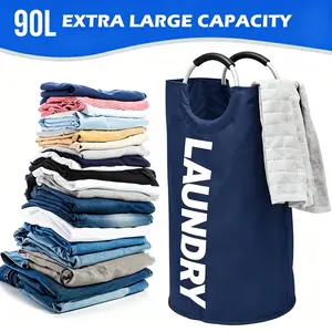 Large 90L Laundry Hamper,Collapsible Laundry Basket,Waterproof Dirty Clothes Hamper with Aluminum Soft Foam Handles,Space Saving Storage Bin for Bedroom Bathroom Home Family,Suitable for Bedroom,Bathroom,Dormitory,Laundry Room,Balcony