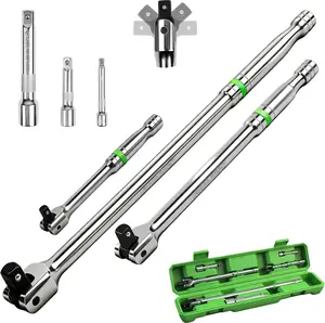 6-Piece Premium Breaker Bar Set, 1/4", 3/8" & 1/2" Drive, Heavy Duty Breaker Bars, 6-inch, 10-inch, 15-inch Length with 180° Rotatable Head