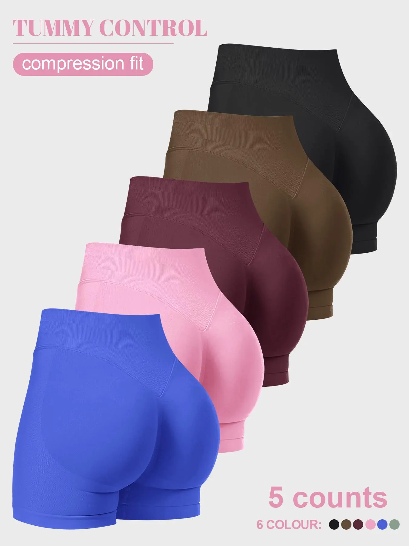 Women's Solid Color High Waist Shapewear Shorts - Minimalist Tummy Control Butt Lifting Seamless Shaper for All Seasons - 5 Counts in 6 Colors - Compression Fit