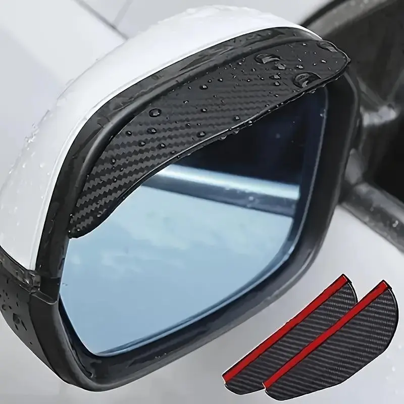 2/4 car rearview mirror rain eyebrows, carbon fiber textured thick sun visor, waterproof and snow proof covers for various models such as Audi, BMW, Mercedes Benz, Volkswagen, Toyota, etc