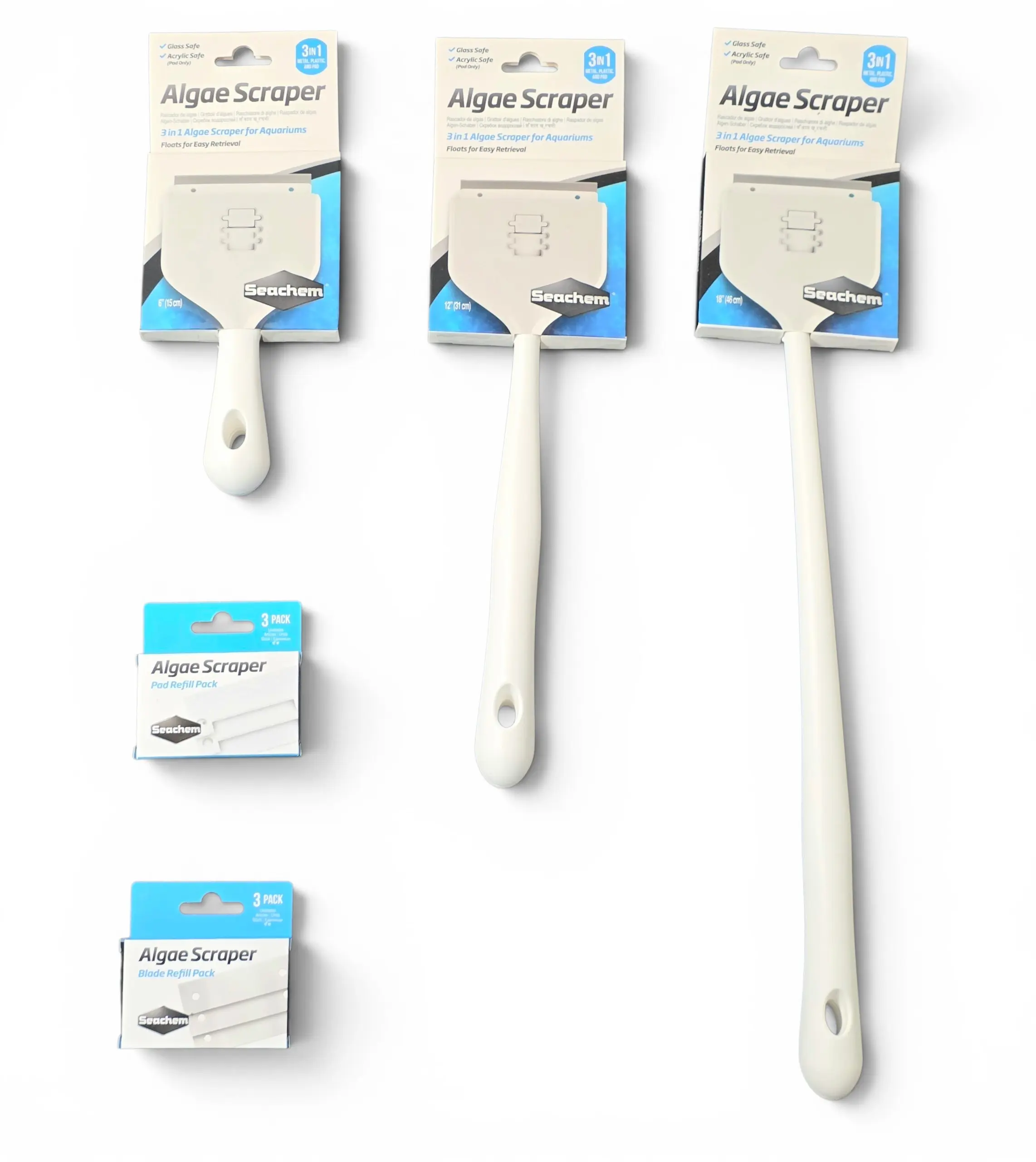 Seachem Aquarium Algae Scraper (3-in-1 with blade, plastic, and pad scrapers)