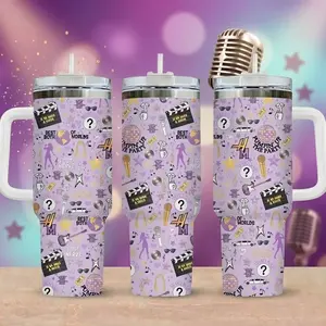 HM 20th Anniversary Pop Star Cute Cartoon Character 40oz Tumbler With Handle, HM Cartoon Inspired Stainless Steel Travel Mug, Cute Pop Star Gift, Hot Cold Drink Cup, Gift For Fans Water Bottles Cup