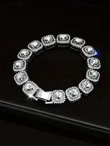 Punk Hip Hop Rhinestone Tennis Bracelet, Rhinestone Accents, Unisex Fashion Accessory, Daily Wear Jewelry, Men's Streetwear Chain, 1pc, Punk Style Bracelet