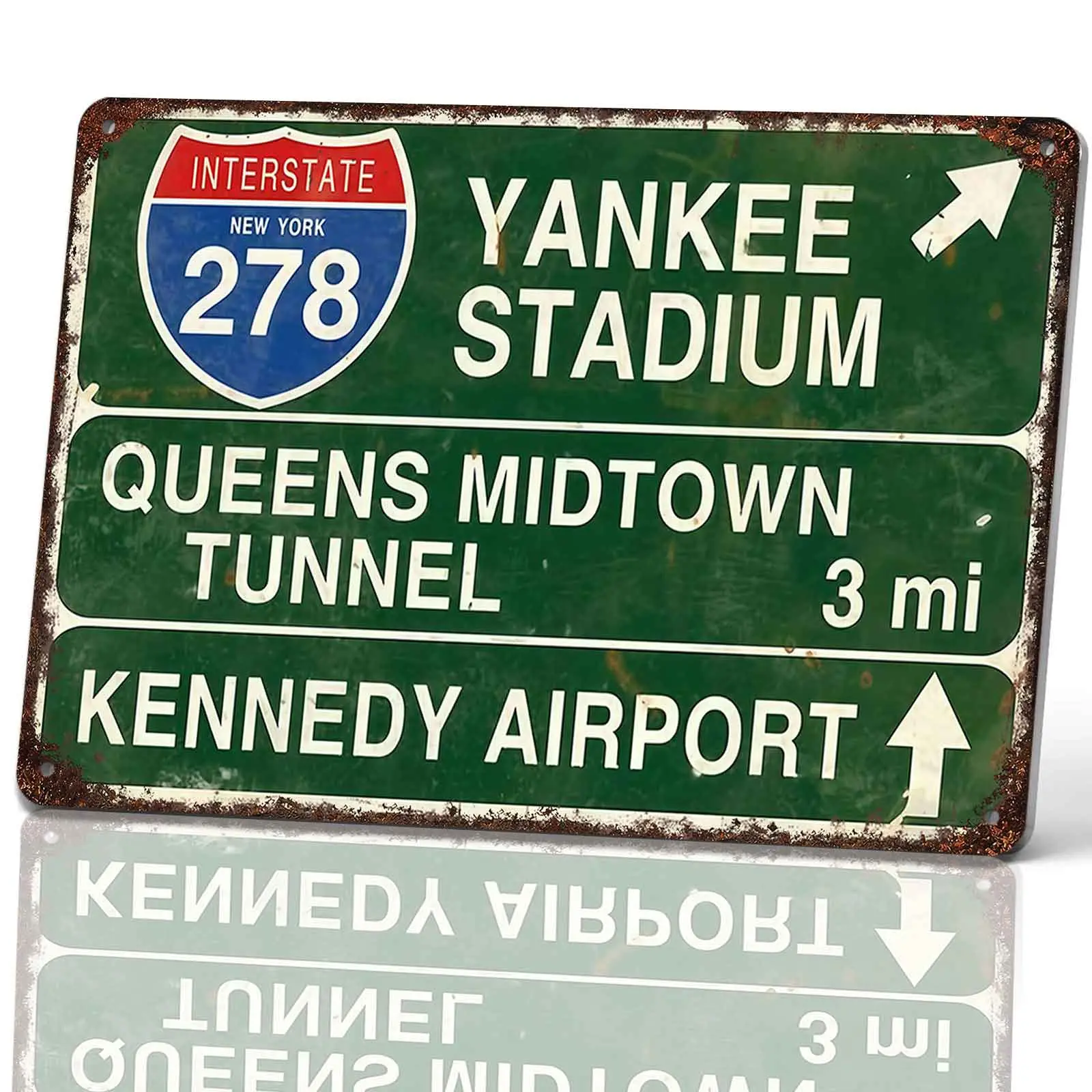8x12 in Classic NY Interstate Road Aluminium Metal Sign - Fade-Resistant Hangable 80s Style Aesthetic Home Sign, Durable Plaque with Pre-Drilled Holes, Adult Holiday Home Decor for Garage Gift Idea