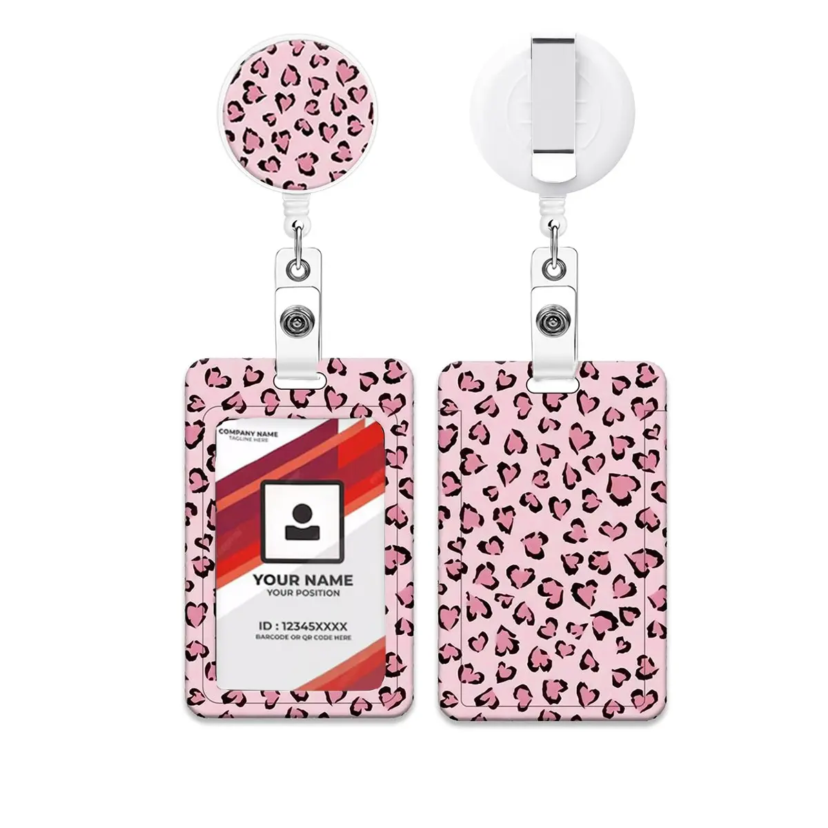 Cool Wind Personalized ID Badge Holder, Retractable Badge Reel, Fun Work Label Badge Stand with Clip, Leopard Print Sleeve Hanging Tag, Office Supplies