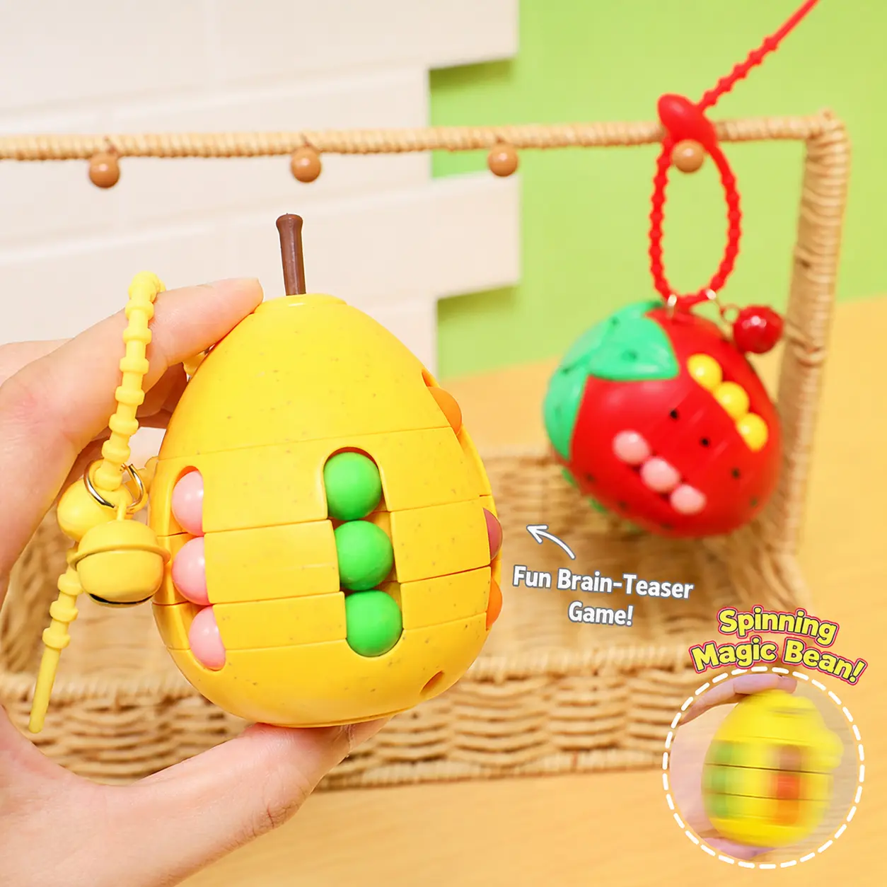 MINISO Fun Fruit Magic Bean Fidget Spinner Keychain Rotating Puzzle Cube Pendant Stress Relief Toy for Bags#Summervibes