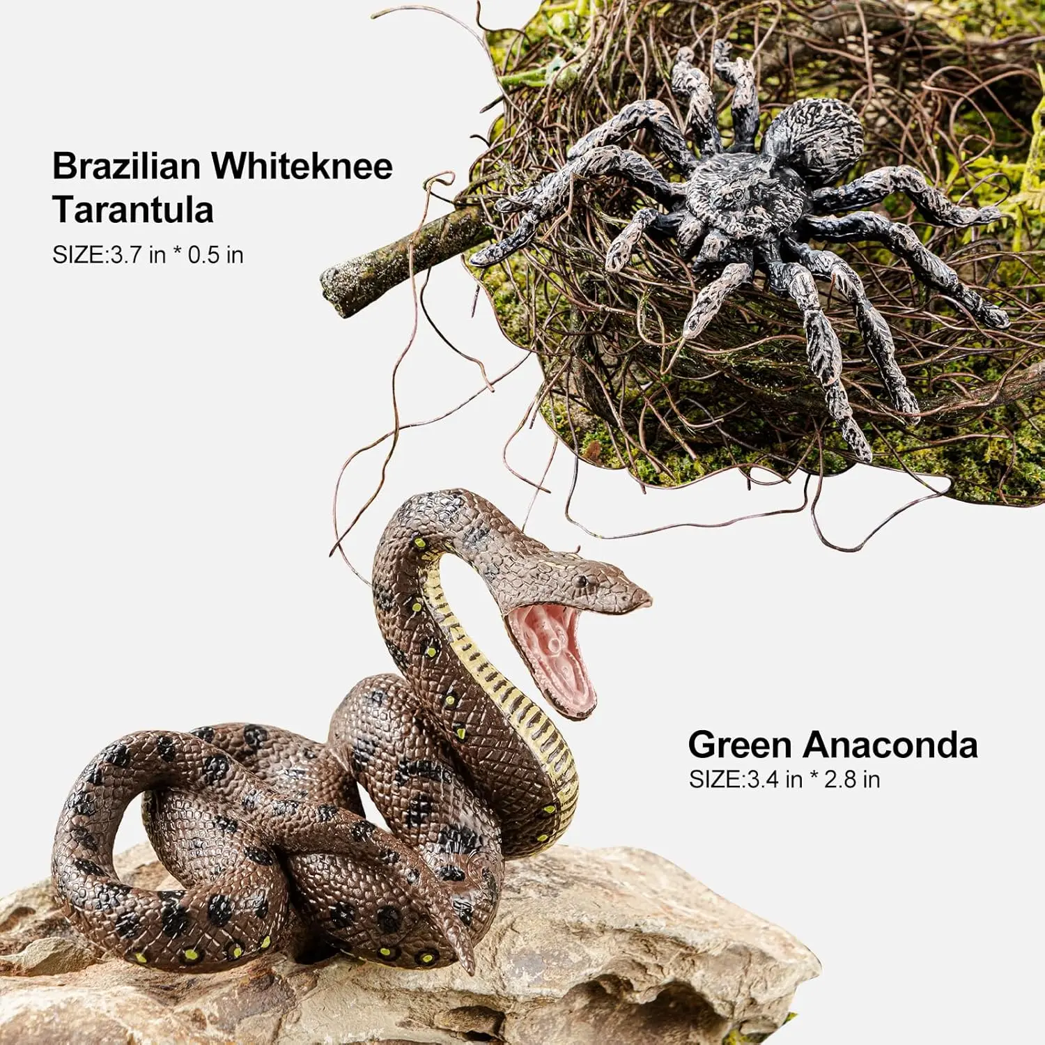 4PCS Fake Snake Spider Prank Toys Animal Figurines, Realistic Plastic Snakes Spiders Prank Stuff, Scare Birds Squirrels Away, Green Anaconda, Boa Constrictor, Tarantula, Brazilian Whiteknee