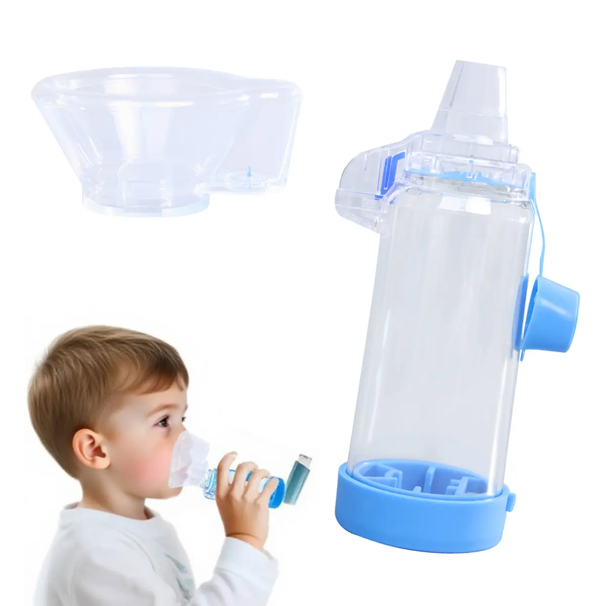 MaiWieel NESSI OTC Inhaler Spacer for Kids, Blue with Soft Silicone Mask, Portable, Easy to Clean, Daily Use Medical First Aid Supply