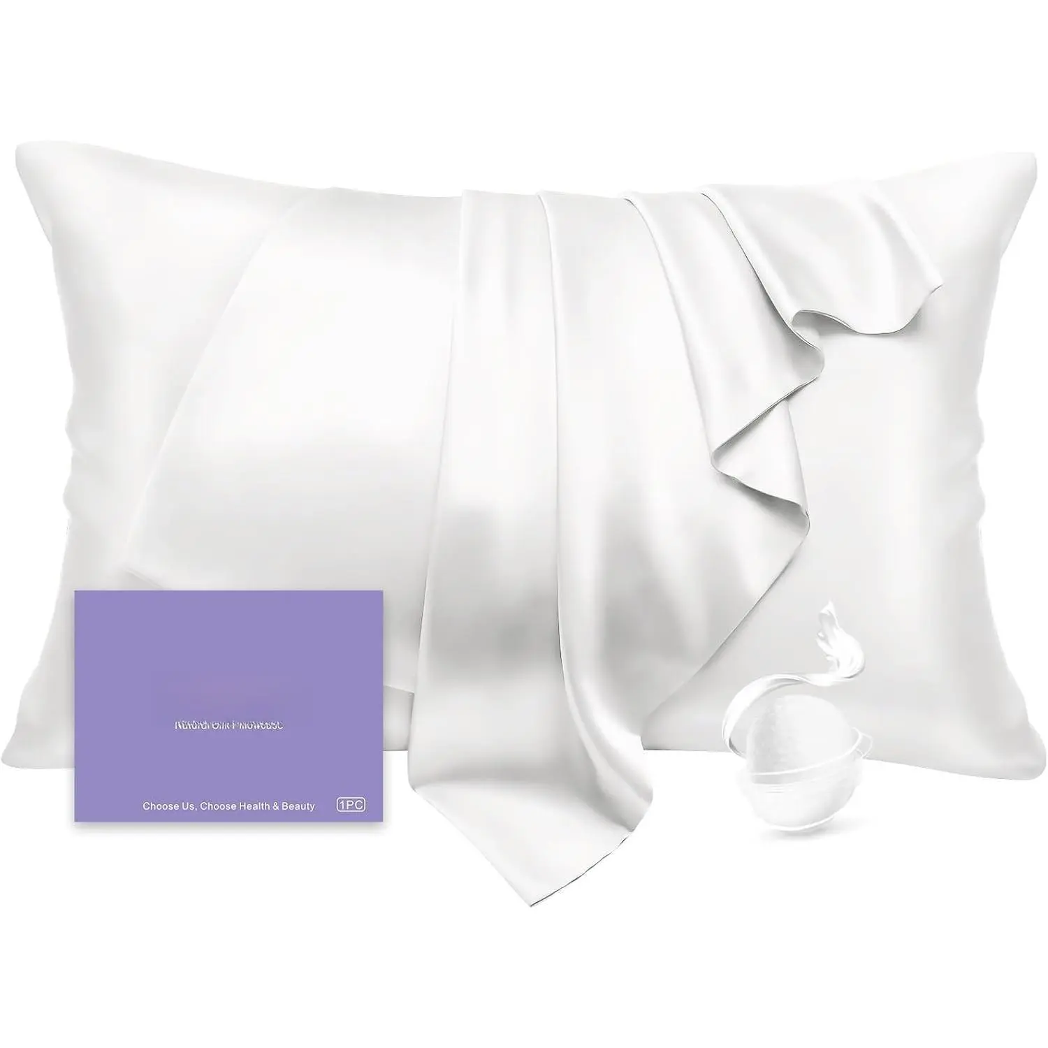 Silk Pillow Cases Standard Size Mulberry Silk Pillowcase for Hair and  22 Momme Highest Grade 6A Silk Cooling Soft Smooth with Zipper 20 x 26 Inches 1 count, White