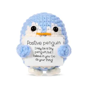 Positive Penguin Design Crochet Ornament, Creative Handmade Positive Penguin Decor, Room Desktop Decoration, Suitable for Holiday, Birthday, Graduation, Plush Toy, Stuffed Animal, Handmade Crochet Figure