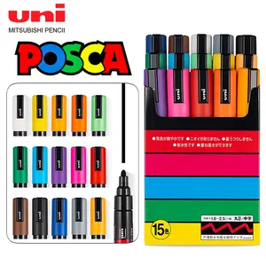 15pcs/set UNI POSCA Marker Pens for Medium Font PC-5M POP Advertising Color Painting Graffiti Office Supplies Stackable Color