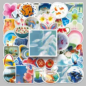 Cartoon Tropical Summer Themed Sticker (50pcs/set), Creative Decorative Sticker, DIY Decals for Water Bottle, Laptop, Phone Case, Scrapbooking, Journal Making, Screen Protector