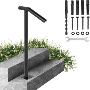 Happybuy Single Post 1-2, Black Steel Railing 330LBS Capacity Baking Varnish Metal Stairs Stylish Handrails for Outdoor Steps with Expansion Bolts Drill Bit, MatteVEVOR Super Brand Day