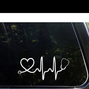 White Vinyl Heartbeat Stethoscope Windshield Sticker - Car Decal Sticker, Exterior Accessory for Medical Professionals, Car Accessories Option