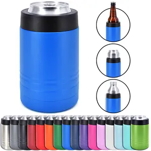 4-in-1 Stainless Steel 12 oz Double Wall Vacuum Insulated Can or Bottle Cooler Keeps Beverage Cold for Hours - Also Fits 16 oz Cans - Clear Water Home Goods