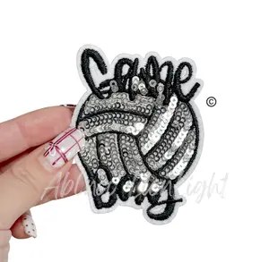 Game Day Volleyball Embroidery Sequin Patch - Small