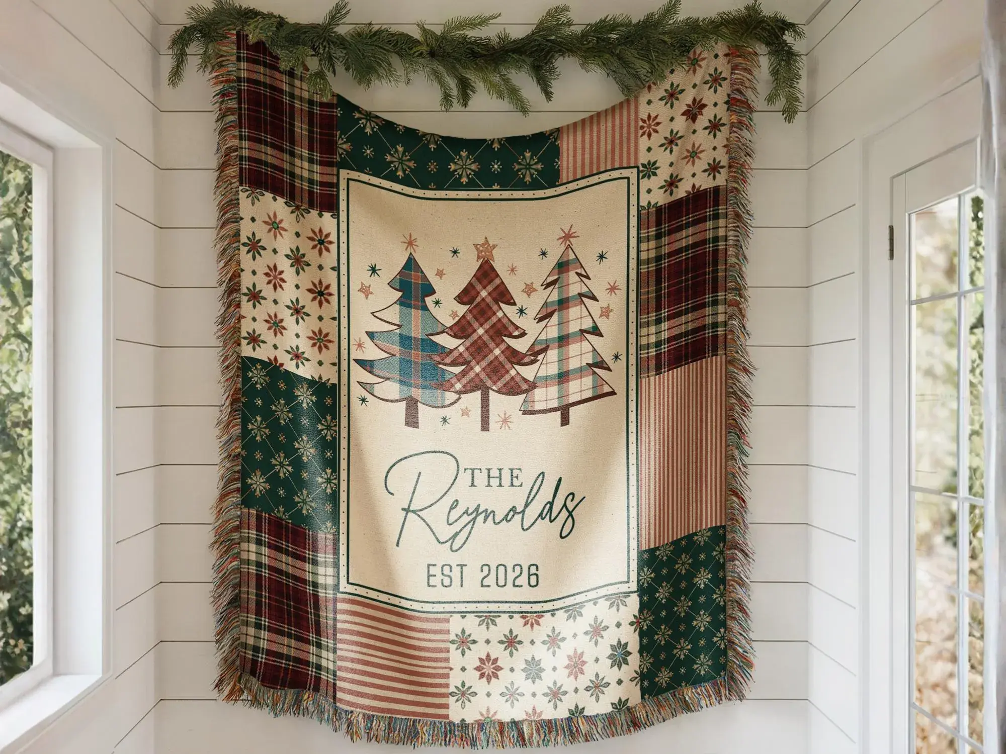 Personalized Christmas Family Blanket, Custom Family Name Throw, Christmas Tree Woven Blanket , Holiday Heirloom Gift, Cozy Christmas Decor