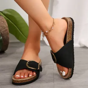 Women Big Buckle Open Toe Flat Sandals Summer Beach Essentials with Comfortable Thick Insole Womens Sandals Comfortable Footwear