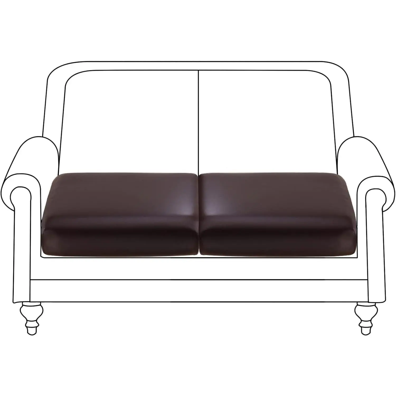 Brown 2-Piece PU Leather Blend Couch Cushion Slipcovers - Elastic Furniture Protector, Dustproof Universal Sofa Protector, Waterproof, Eco-Friendly, Easy Clean, Adjustable Strap, 20-25" Length Fit for RV Chair, Loveseat Seat Replacement