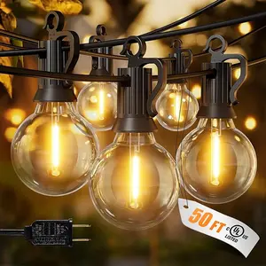 Outdoor String Lights, 50FT 25 G40 Bulbs Shatterproof Patio Lights, IP65 Waterproof Dimmable Hanging Connectable Globe LED Outdoor Lights for Backyard, Bistro, Porch, Deck, Balcony