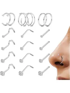 18Pcs Nose Rings Studs - 316L Steel Gold Plated Nose Studs Double Hoop Nose Rings Hoops for Women Men 18G/20G Nose Rings Stud Hypoallergenic Nose/Body Piercing Jewelry 1.5mm 2mm 2.5mm 3mm CZ