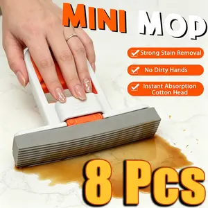 Household 4/8‑Pack Mini Portable Handheld Sponge Mop, Compact Self‑Squeeze Wet‑Dry Sweeping Tool for Office Desks, Dining Surfaces & Bathrooms