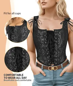Corset Tops for Women Going Out Fashion Womens Sexy Vintage Overbust Corset Tops for Women Women's Renaissance Style Lace-Up Corset Camisole,Push Up Lingerie Jacquard Shapewear