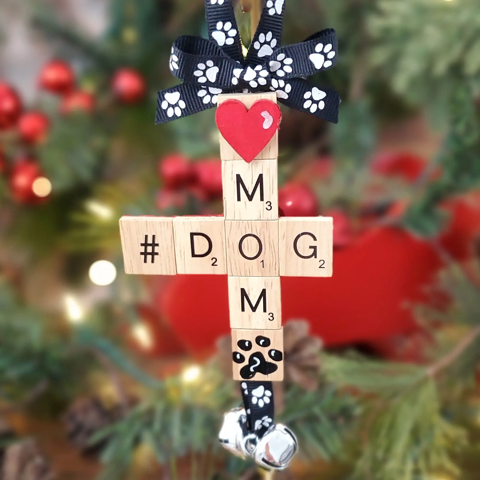 Dog Mom Christmas Tree Ornament, Handmade Holiday Stocking Stuffer for Dog Mom, Gift from Dog