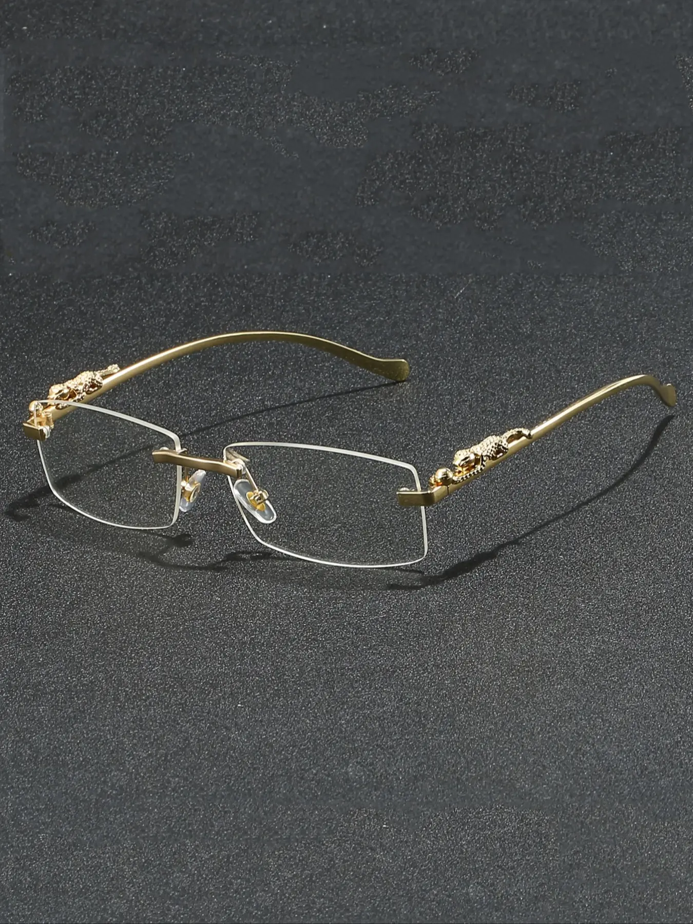 Men's Metal Temples Frameless Glasses, Casual Style 3D Leopard Decor Eyewear for Parties & Daily Wear, Fashion Accessories for All Seasons, Party Eyewear