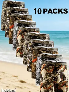 10 Packs Men’s All Over Print Boxer Briefs Regular Fit Comfortable Breathable Underwear for Men Soft Lightweight for Everyday Casual and Sports All Seasons Perfect Christmas Gift