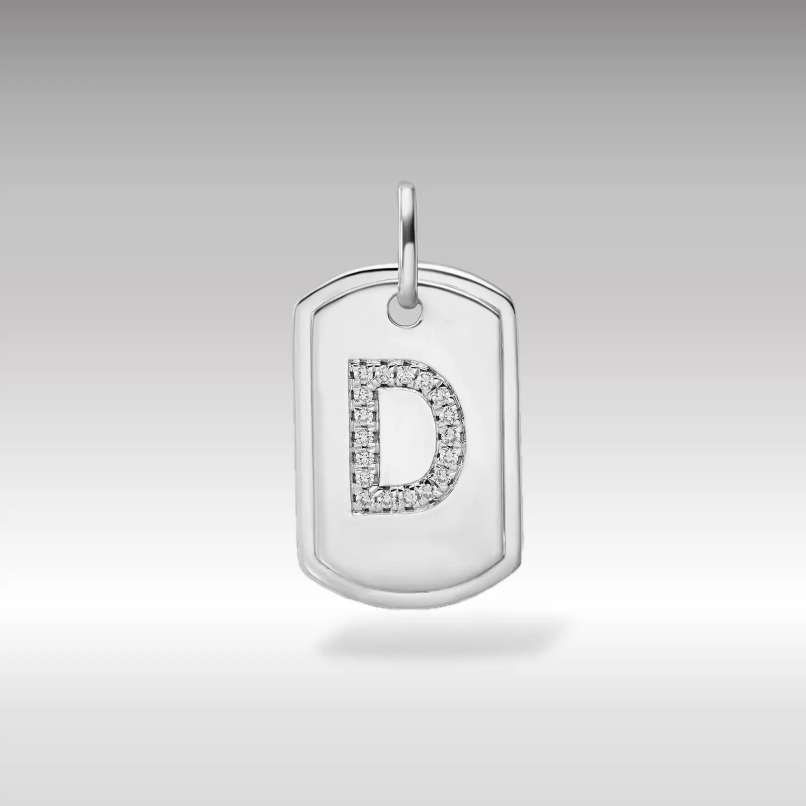 White 14K Gold Initial "D" Dog Tag Pendant With Diamonds