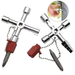 Multifunctional key wrench, cross, inner triangle & inner square wrench for electrical appliances, elevators, electric control cabinets and valves, compact and portable, corrosion-resistant, portable combination tool for outdoor and household use