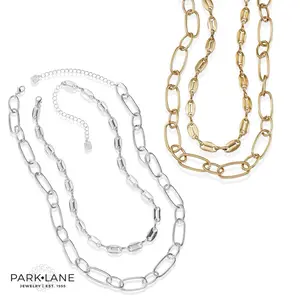 Park Lane Jewelry Trudy Necklace - Antique Gold Finish, 2-in-1 Design, Chunky Chain, Adjustable Lengths 17"+3" & 20"+3", Statement Jewelry for Layering or Solo Wear