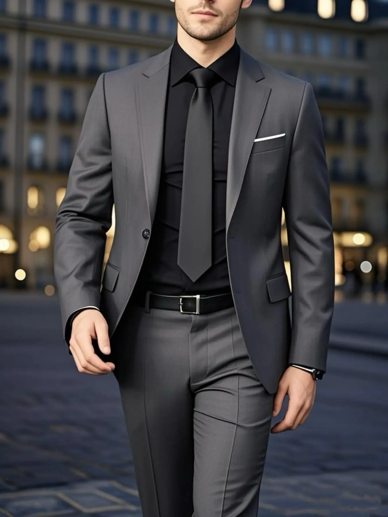 2pcs Men's Classic Business Suits Set, Business Work Clothes - Slim-Fit, Long Sleeve, Button-Up Jacket & Pants Combo with Pockets, Solid Color, Non-Stretch Fabric, Perfect for Weddings, Parties, Formal Events, Tailored Fit