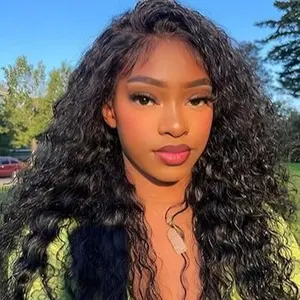 Blend Human Hair Glueless Wigs Human Hair Pre Plucked Pre Cut 5x5 Hd Lace Closure Wear and Go Deep Wave Curly Lace Front Wigs for Black Women Wet and Wavy Natural Hairline