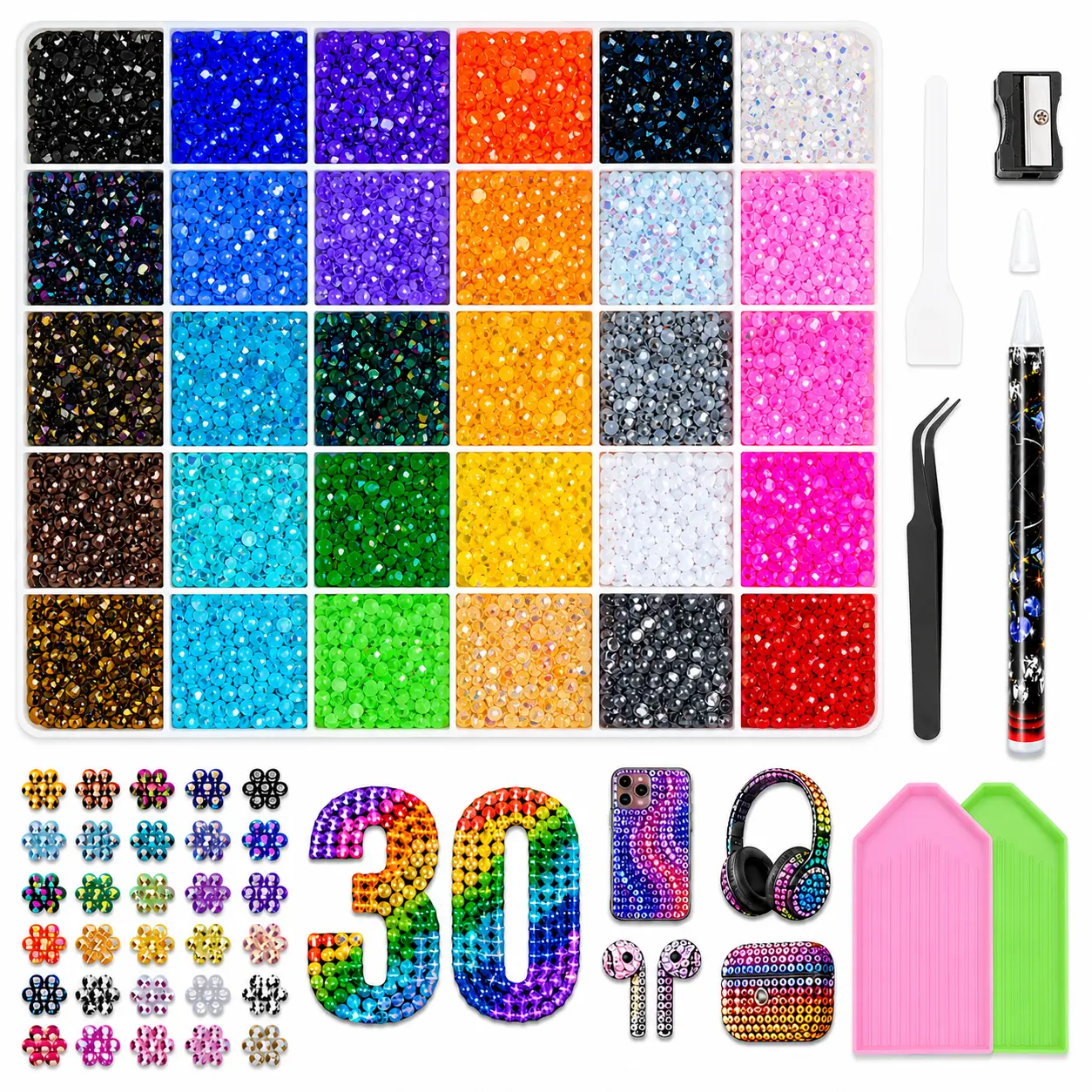 60-Color Set or 30-Color Set Resin Jelly Rhinestones for Bedazzling, 3mm 40000 Pcs Flatback Gems for Crafting, Bedazzling Kit for Clothing Shoes Nail Book Diamond Art christmas birthday gift bead phone case cover gifted tool jewelry dly synthetic diy