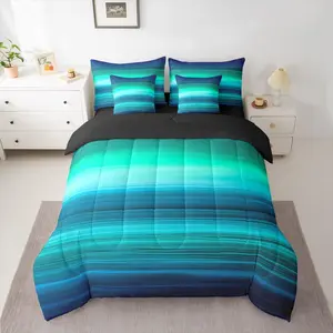 Blue Print Comforter Set - Deep Ocean 7 Piece Bedding Set with Minimalist Blue Lines - Microfiber Modern Design Bed Set Includes Comforter,Sheet Set,Pillowcases & Pillow Covers -