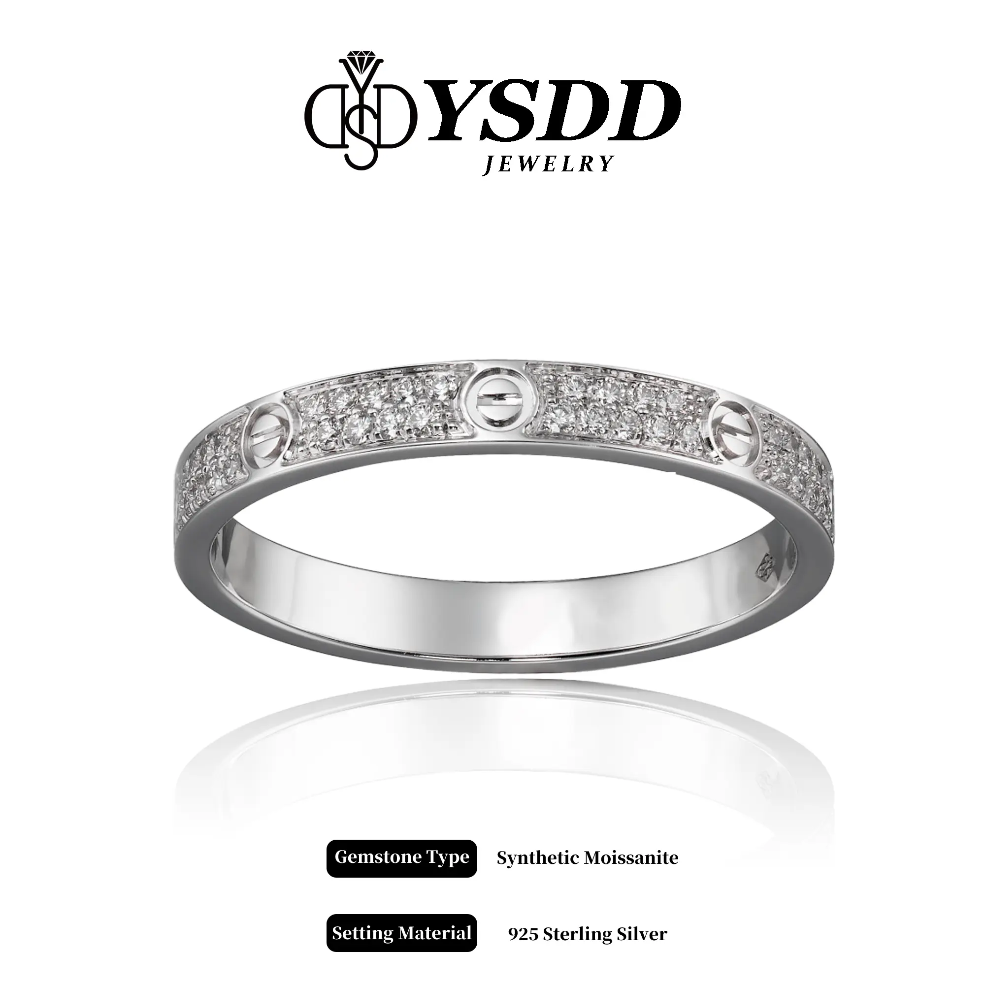 【#706 LIMITED】2.5mm Full Moissanite CC Band  vvs Synthetic Moissanite Rings in 925 Sterling Silver