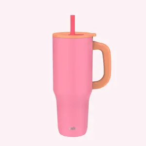 Zak Designs Sutton Insulated Stainless Steel Tumbler with Silicone Straw and Wide Carry Handle - Large Capacity, Bold Designs