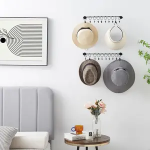 Organizador de gorras para pared, juego de 2 soportes para gorras de béisbol con 20 ganchos, moderno metal negro para colgar en la pared, para clóset, puerta, recámara, entrada, lavandería