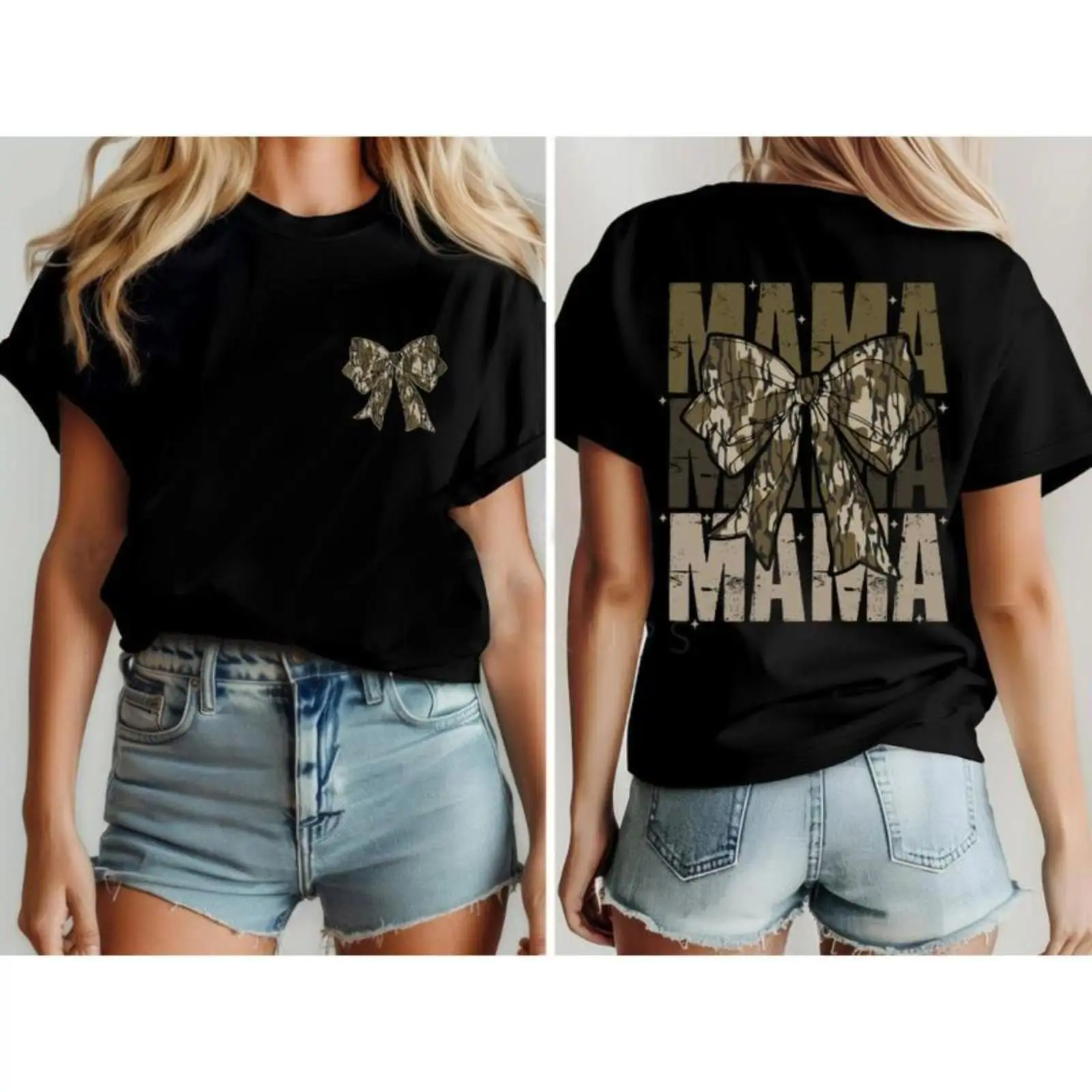 Mama Camo Coquette Bow Shirt, Old School Camo Shirt, Girls Camo Bow Tee