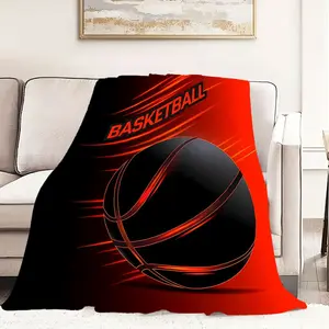 Basketball Flannel Blanket Basketball-Themed Blanket with Black/Grey/Red/Golden Basketball Hoop & Court Design - Chunky All-Season Soft Warm Throw for,, Fans -Christmas gifts